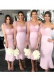 Pink Tea Length One Shoulder Bridesmaid Dresses 902010