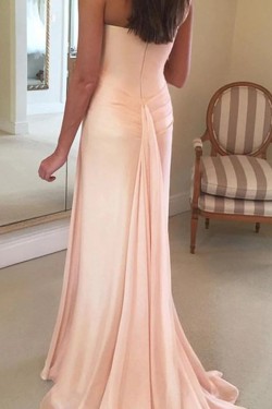 Long Pink One Shoulder Long Bridesmaid Dresses 902011