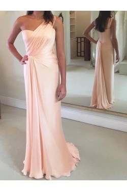Long Pink One Shoulder Long Bridesmaid Dresses 902011