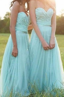 A-Line Sweetheart Lace and Tulle Long Bridesmaid Dresses 902016