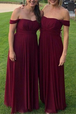 Long Grape Purple Chiffon Floor Length Bridesmaid Dresses 902017