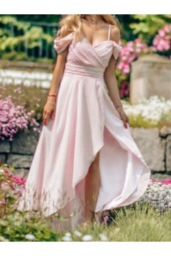 Long Pink Asymmetrical Bridesmaid Dresses 902020