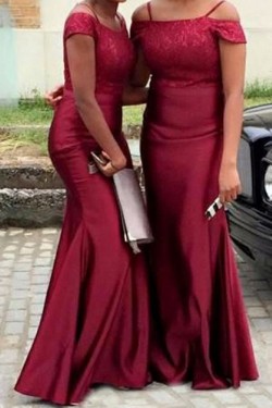 Long Burgundy Mermaid Floor Length Bridesmaid Dresses 902023