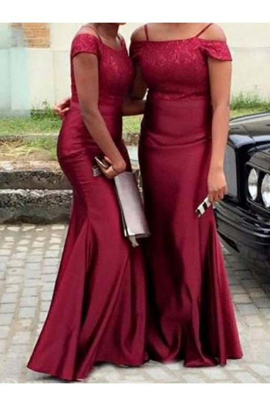 Long Burgundy Mermaid Floor Length Bridesmaid Dresses 902023