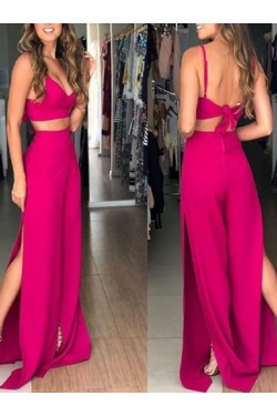 Long Two Pieces Spaghetti Straps Bridesmaid Dresses 902024