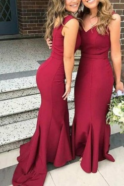 Long Burgundy Mermaid Floor Length Bridesmaid Dresses 902025