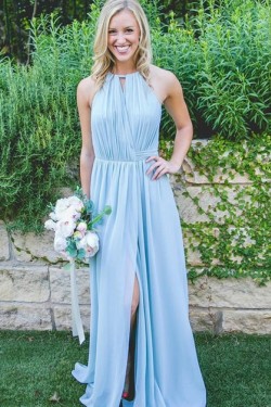 Long Blue Chiffon Floor Length Bridesmaid Dresses 902027