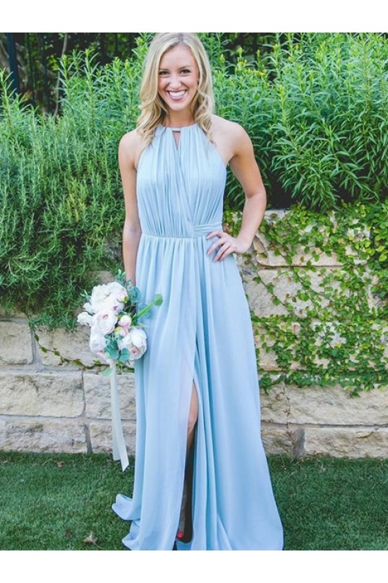 Long Blue Chiffon Floor Length Bridesmaid Dresses 902027