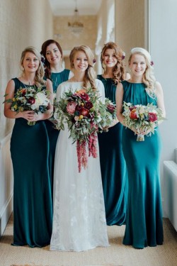 Long Blue Mermaid Floor Length Bridesmaid Dresses 902028