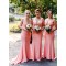 Long Pink Mermaid Floor Length Bridesmaid Dresses 902029