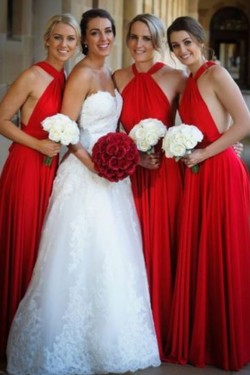 Long Red Floor Length Bridesmaid Dresses 902031
