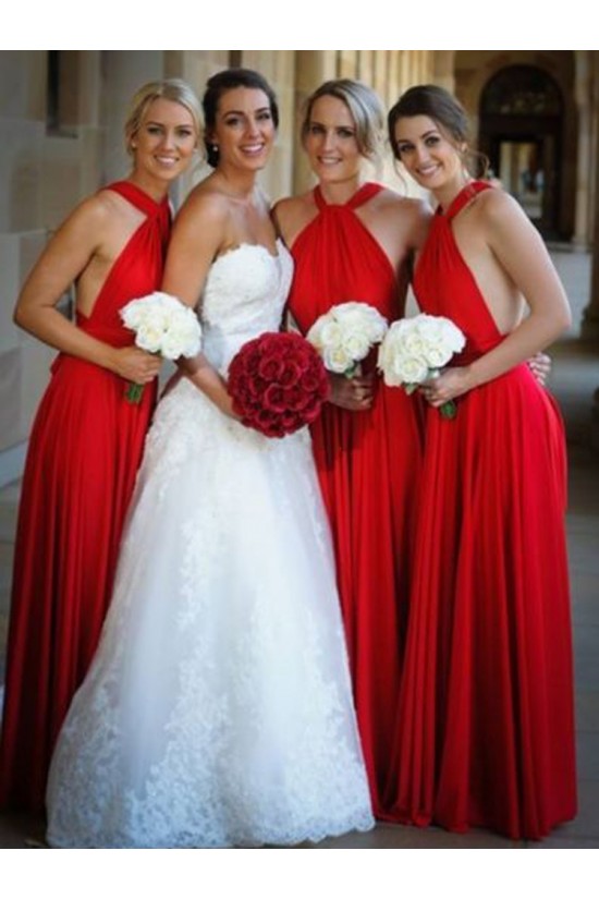 Long Red Floor Length Bridesmaid Dresses 902031