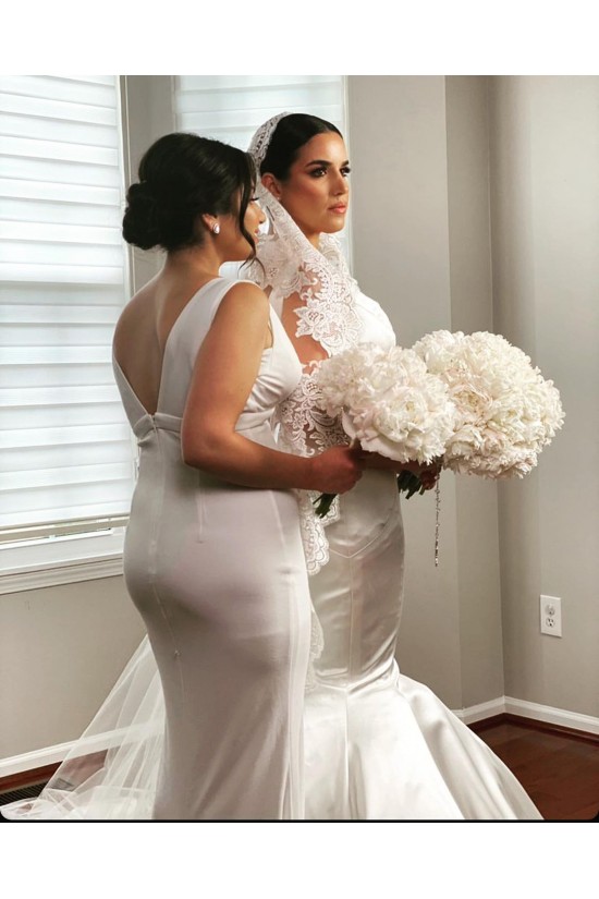 Long White Mermaid V Neck Bridesmaid Dresses 902034
