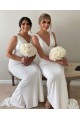 Long White Mermaid V Neck Bridesmaid Dresses 902034