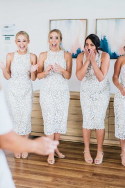 Short White Lace Bridesmaid Dresses 902036