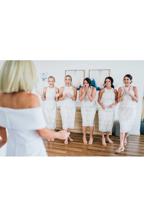Short White Lace Bridesmaid Dresses 902036