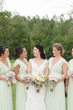 Long Chiffon V Neck Floor Length Bridesmaid Dresses 902037