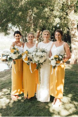 Sheath/Column Yellow White Long Bridesmaid Dresses 902038