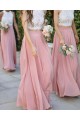 Long Pink White Chiffon and Lace Bridesmaid Dresses 902044