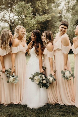 Long Chiffon Spaghetti Straps Bridesmaid Dresses 902045