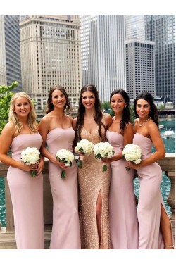 Mermaid Strapless Long Pink Floor Length Bridesmaid Dresses 902049