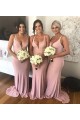 Long Pink V Neck Floor Length Bridesmaid Dresses 902051
