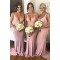 Long Pink V Neck Floor Length Bridesmaid Dresses 902051