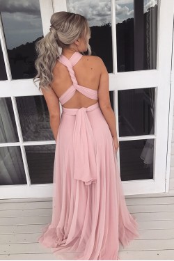 Long Pink Chiffon Floor Length Bridesmaid Dresses 902052
