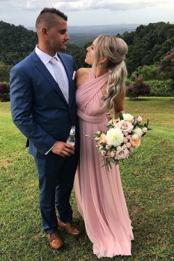 Long Pink Chiffon Floor Length Bridesmaid Dresses 902052