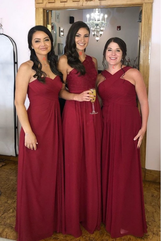 Burgundy Chiffon Long Bridesmaid Dresses 902053