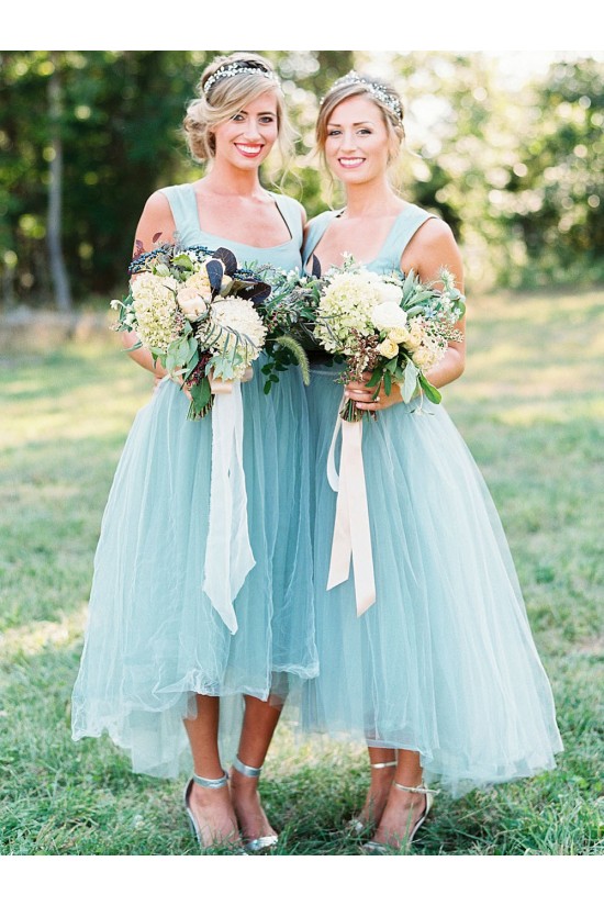 High Low Blue Tulle Bridesmaid Dresses 902054