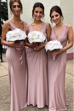 Sheath/Column V Neck Long Bridesmaid Dresses 902055