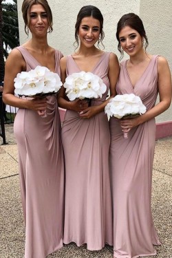 Sheath/Column V Neck Long Bridesmaid Dresses 902055