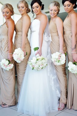 Sheath/Column Long Royal Blue One Shoulder Bridesmaid Dresses 902056