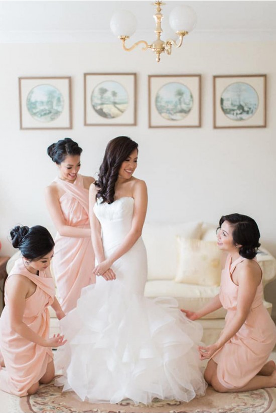 Sheath/Column Pink Chiffon Bridesmaid Dresses 902059