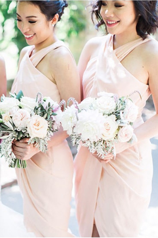 Sheath/Column Pink Chiffon Bridesmaid Dresses 902059