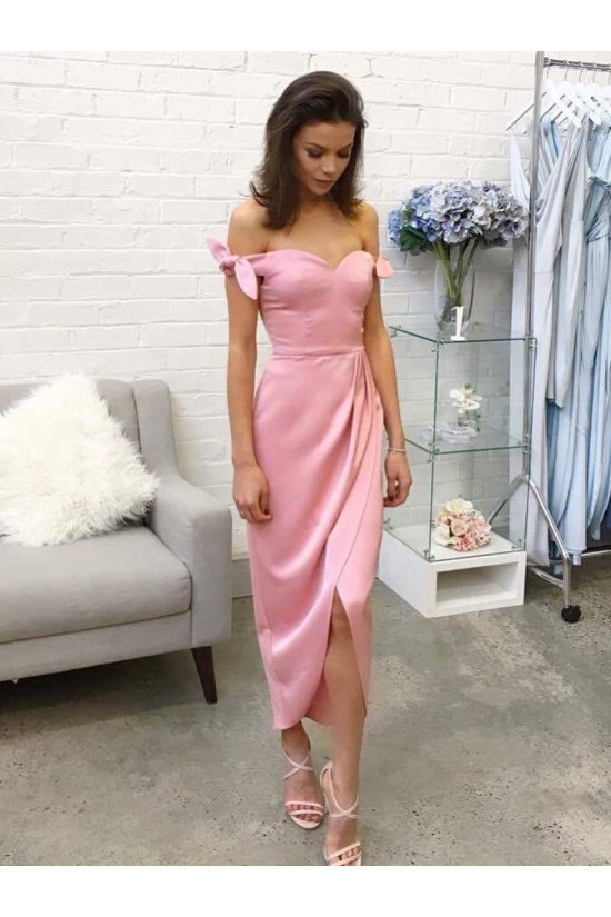 Sheath/Column Pink Tea Length Bridesmaid Dresses 902061 Sheath/Column Pink Tea Length Bridesmaid Dresses 902061