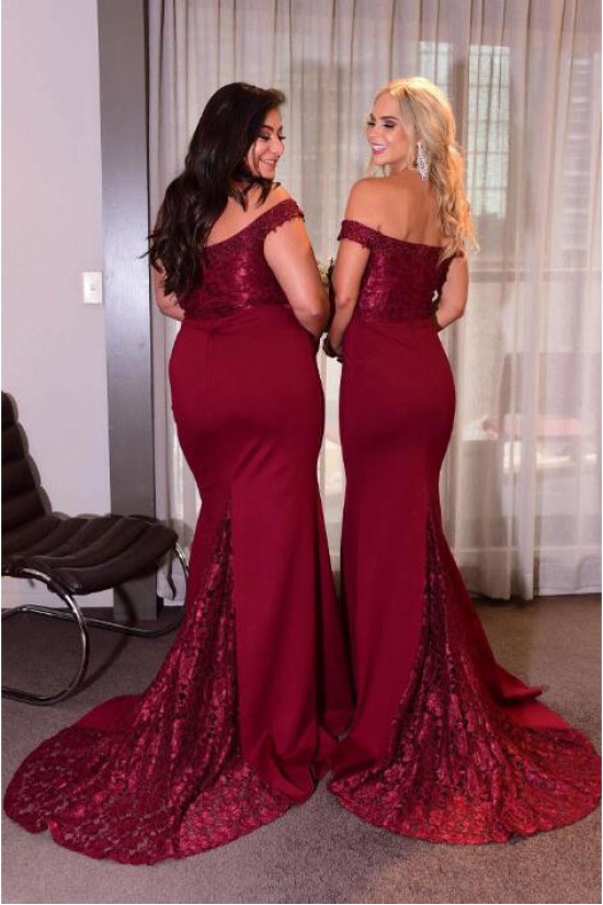 Long Burgundy Lace Mermaid Floor Length Bridesmaid Dresses 902062