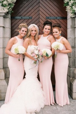 Long Pink Mermaid Floor Length Bridesmaid Dresses 902065