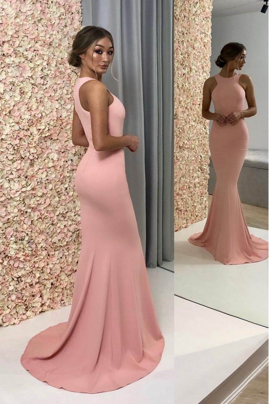 Long Pink Mermaid Floor Length Bridesmaid Dresses 902065