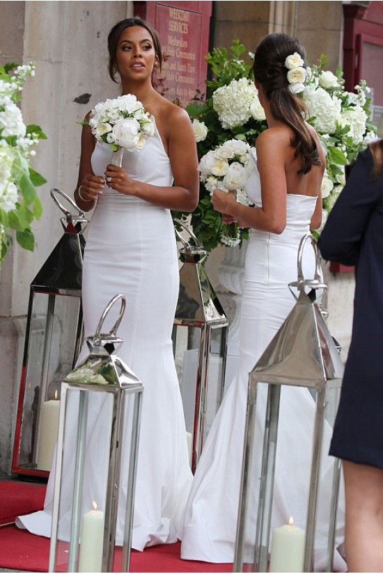 Long White Mermaid One Shoulder Floor Length Bridesmaid Dresses 902069