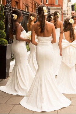 Long White Mermaid One Shoulder Floor Length Bridesmaid Dresses 902069