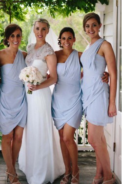 Short Blue One Shoulder Bridesmaid Dresses 902074