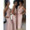 Long Pink V Neck Chiffon Bridesmaid Dresses 902077