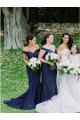 Long Navy Blue Mermaid Off the Shoulder Bridesmaid Dresses 902079