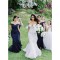 Long Navy Blue Mermaid Off the Shoulder Bridesmaid Dresses 902079