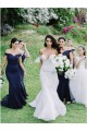 Long Navy Blue Mermaid Off the Shoulder Bridesmaid Dresses 902079