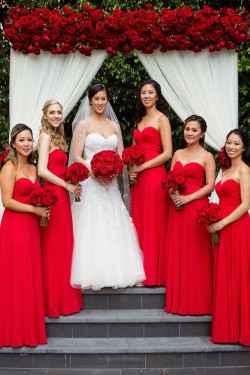 Long Red Chiffon Sweetheart Floor Length Bridesmaid Dresses 902082