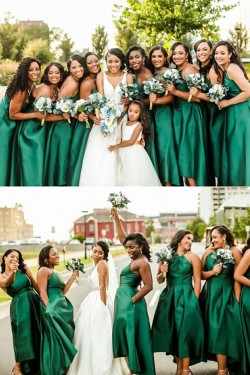 Long Green High Low Satin Bridesmaid Dresses 902086