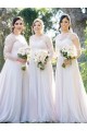 Long White Lace and Chiffon Bridesmaid Dresses with Long Sleeves 902087